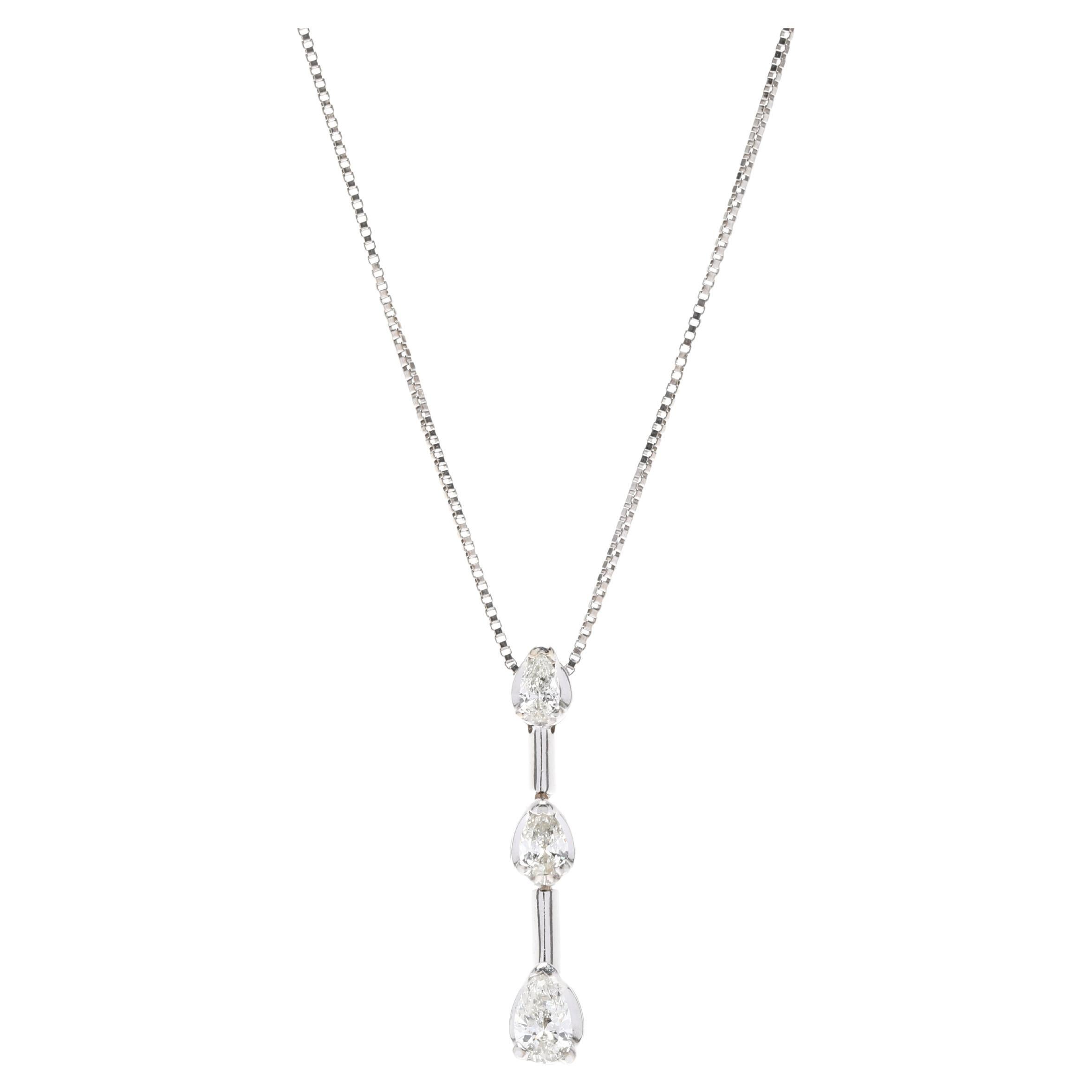 Pear Diamond Pendant Necklace, 14k White Gold, Simple