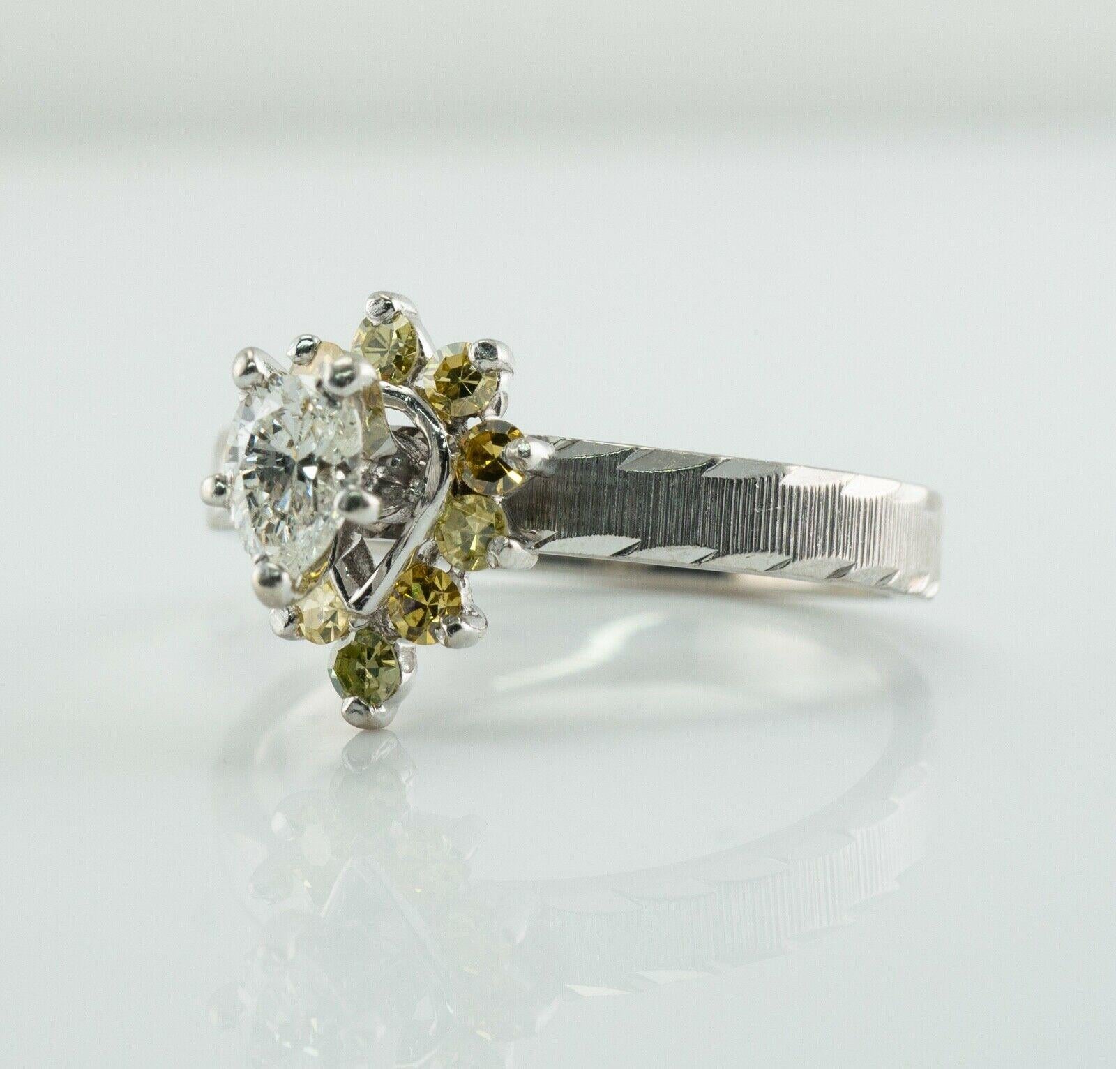 Pear Diamond Ring Canary Sapphire 14K White Gold Engagement For Sale 6