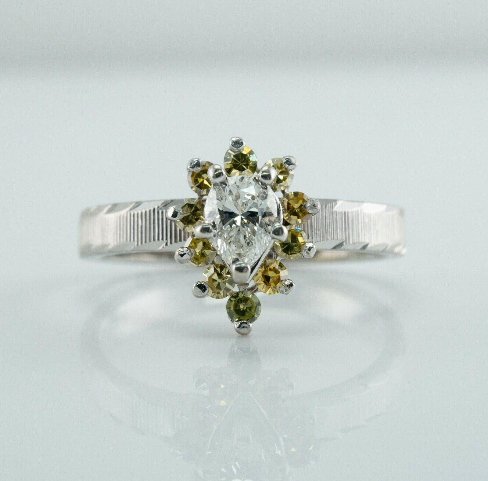 Pear Diamond Ring Canary Sapphire 14K White Gold Engagement For Sale 3