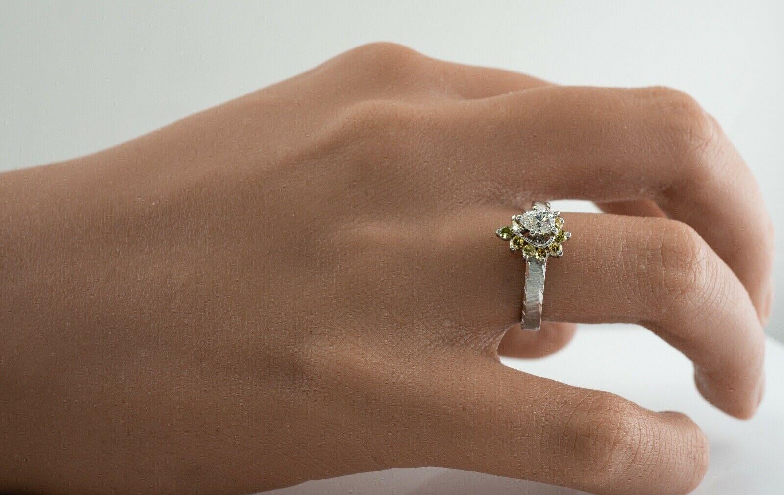 Pear Diamond Ring Canary Sapphire 14K White Gold Engagement For Sale 4