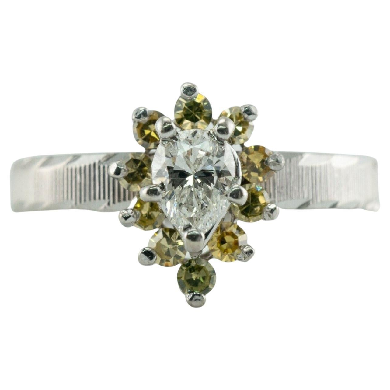 Verlobungsring mit birnenförmigem Diamantring, Kanarien-Saphir 14K Weißgold