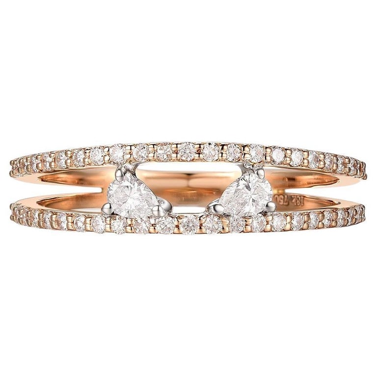 Pear Diamond Ring in 18 Karat Rose and White Gold For Sale at 1stDibs