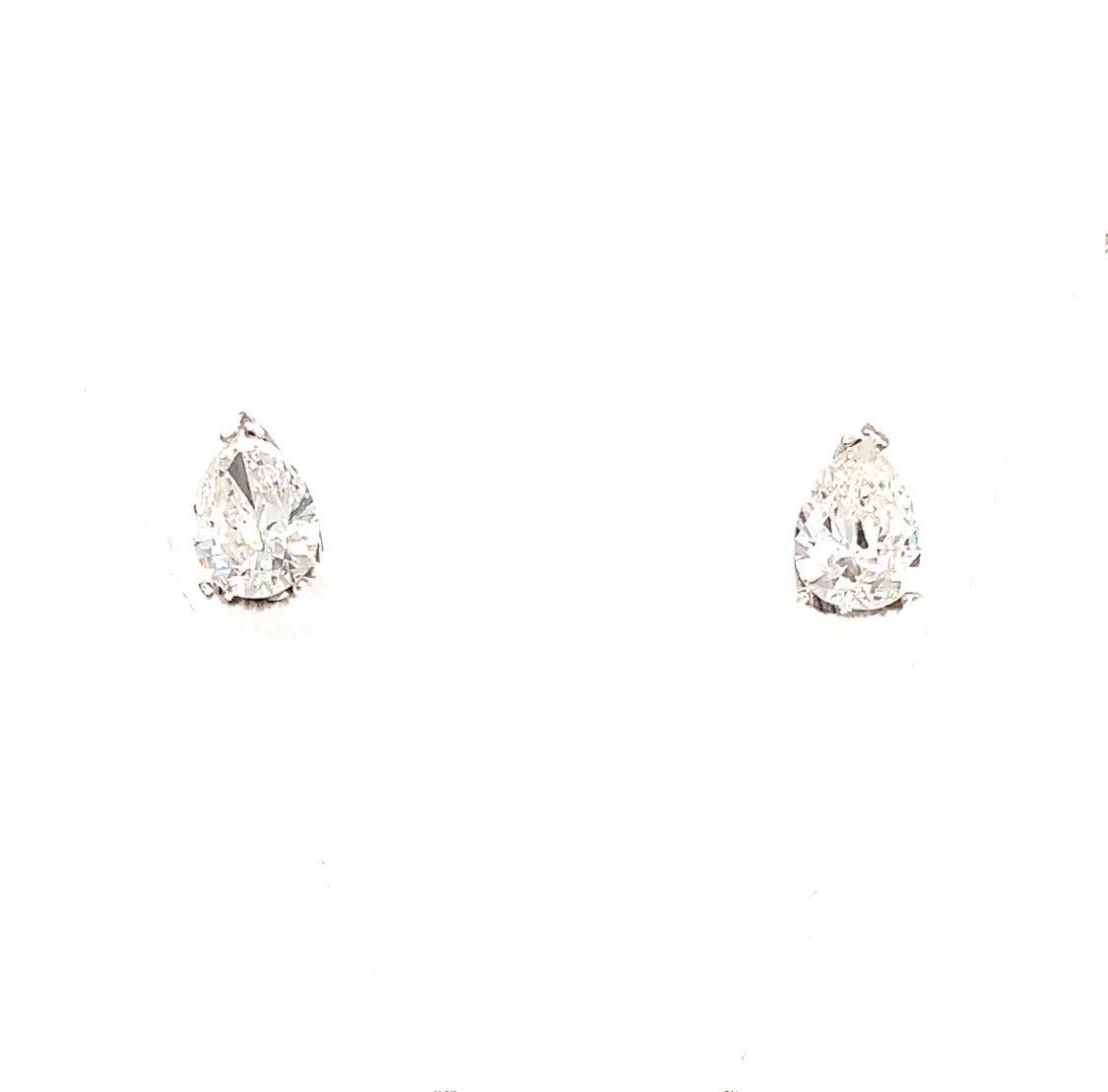 Art Deco Pear diamond solitaire stud earrings 18k white gold For Sale