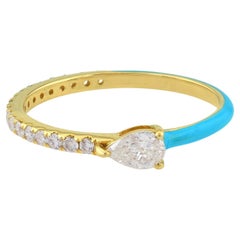 Pear Diamond Turquoise Enamel 14 Karat Gold Ring