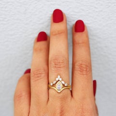 Pear Diamond Unique Chevron Minimalist Engagement Two Ring Set, Atyasha +Iceland