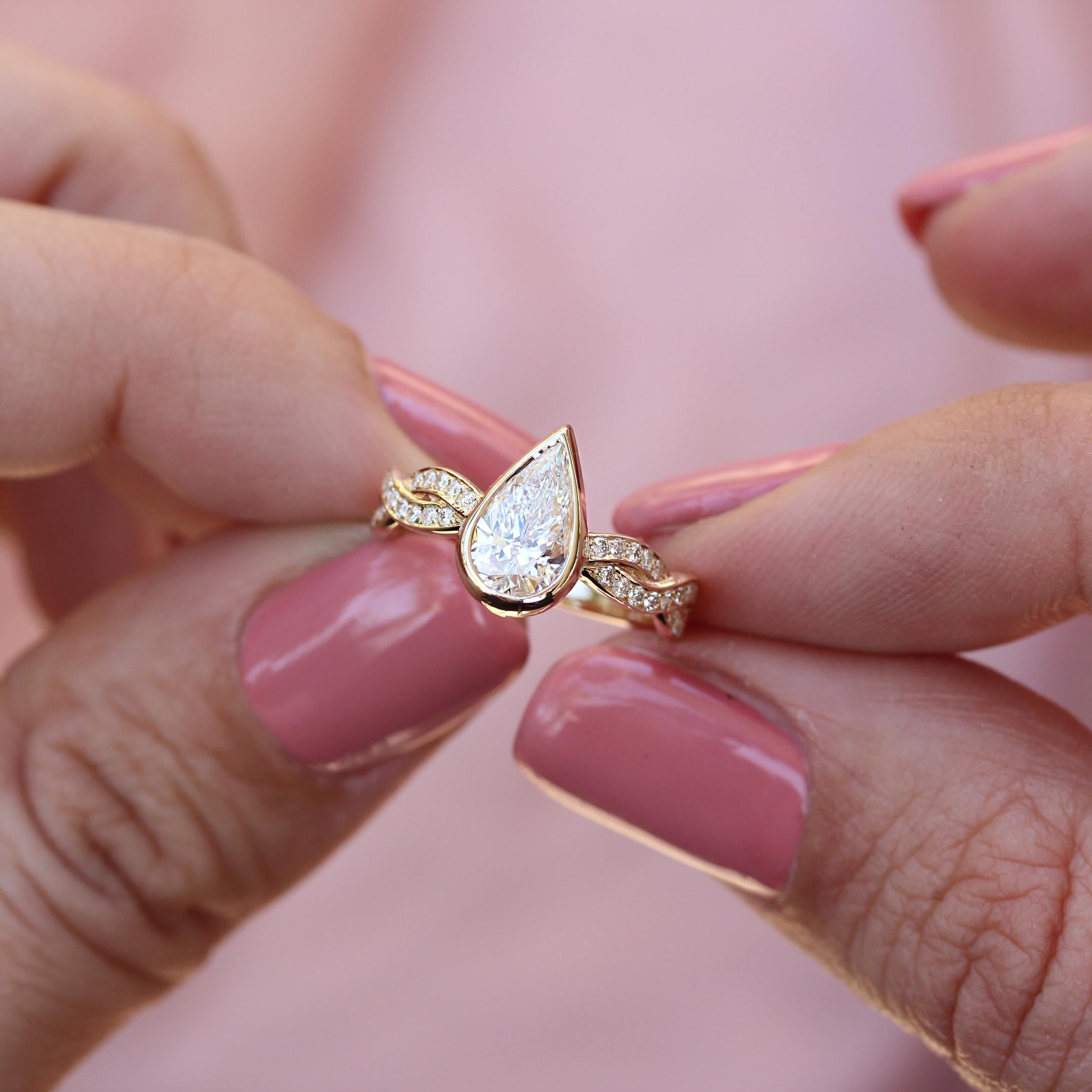 Pear Cut Pear Diamond Unique Engagement Three Ring Set - 
