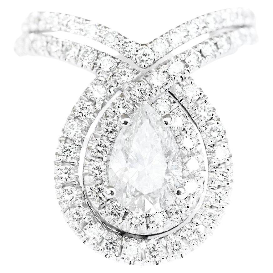 Einzigartiger Halo-Verlobungsring mit zwei Ringen, "Double Bliss" mit birnenförmigem Diamant 
