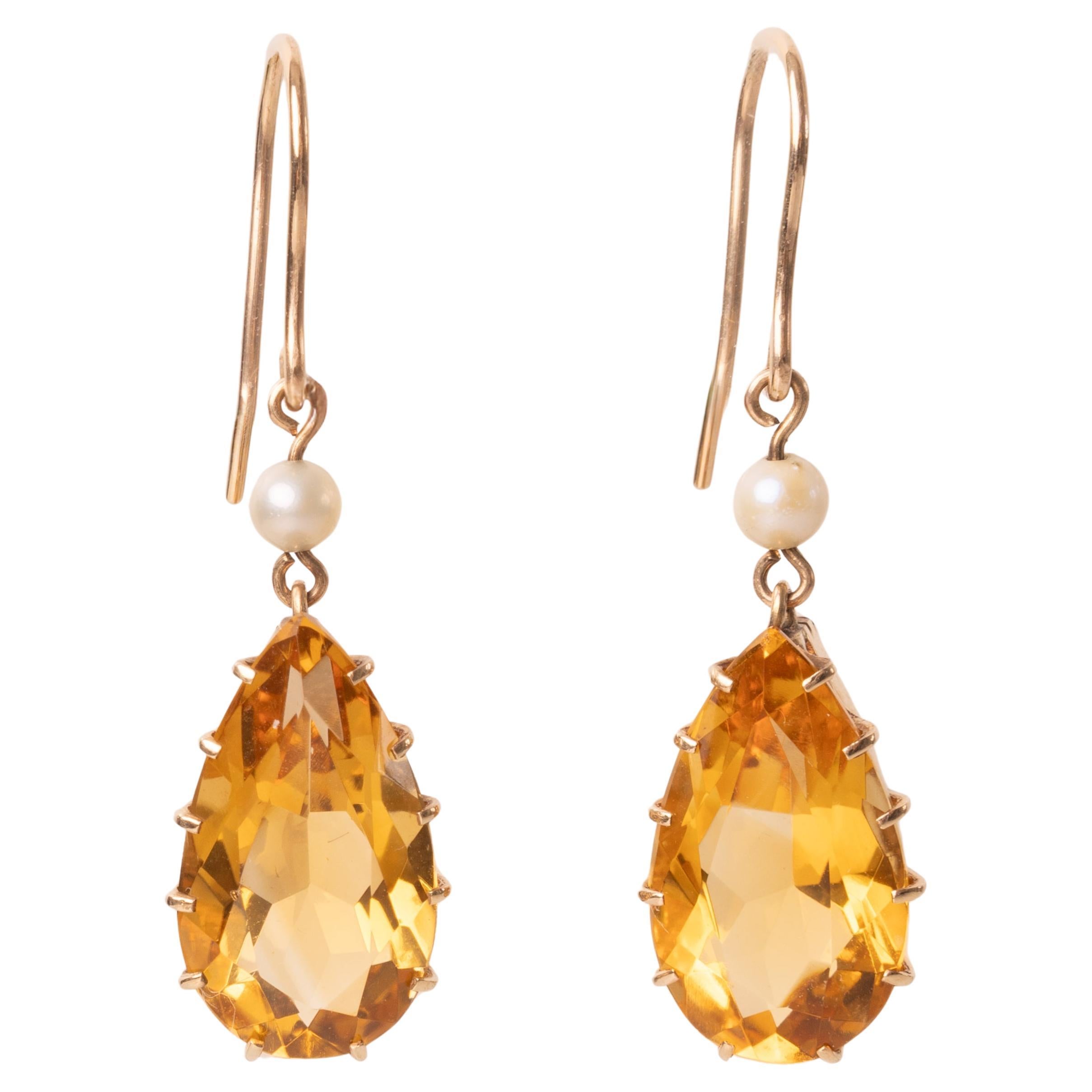 Pear Drop Citrine Earrings, Early 20th Century