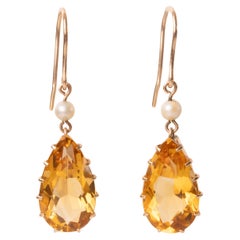 Pear Drop Citrine Earrings, Early 20th Century