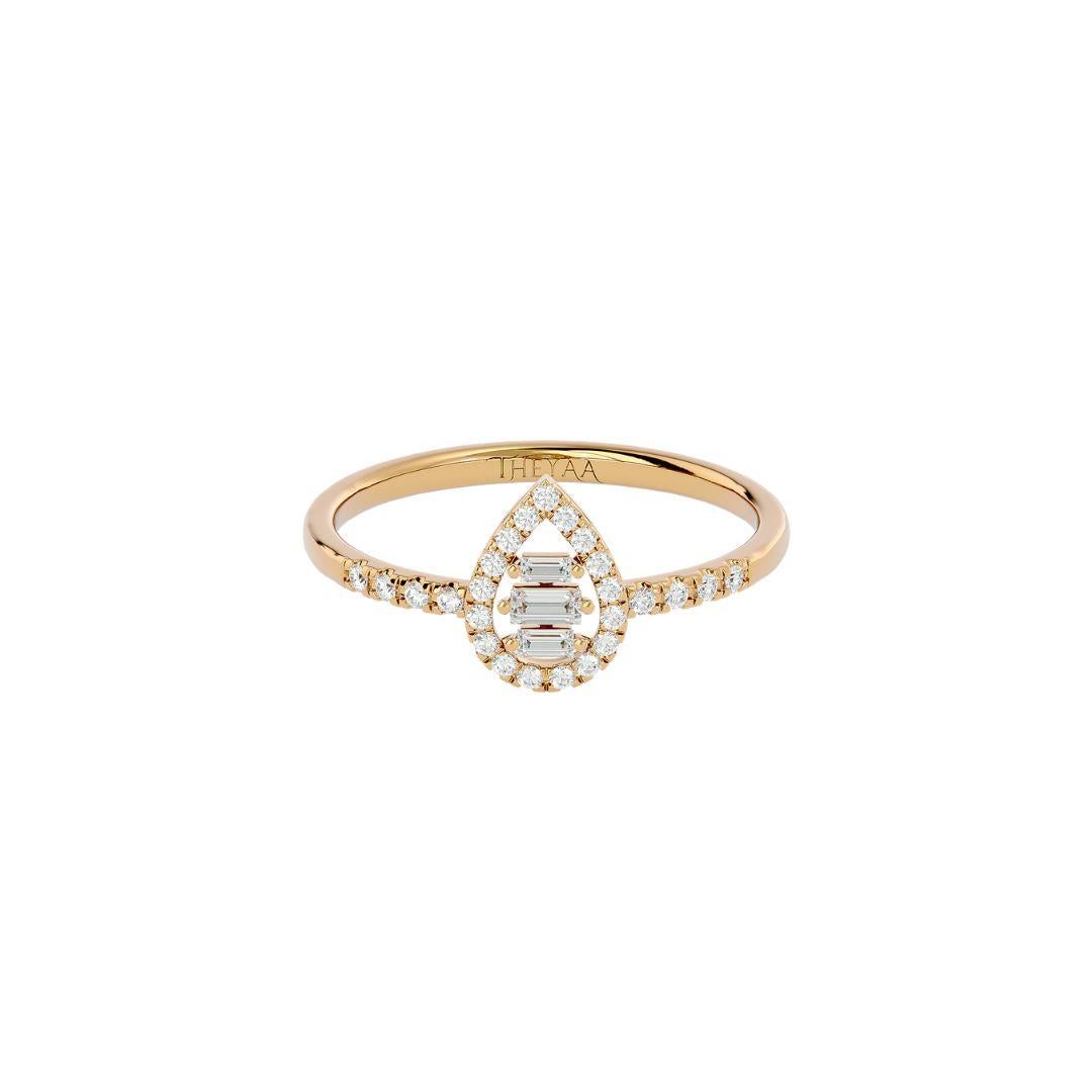 Take a step towards timeless luxury with this classic pear-drop diamond ring. It is an inspired piece that will stand the test of time and become an heirloom of your family. This piece is made entirely from 18k gold, adorned with round and baguette