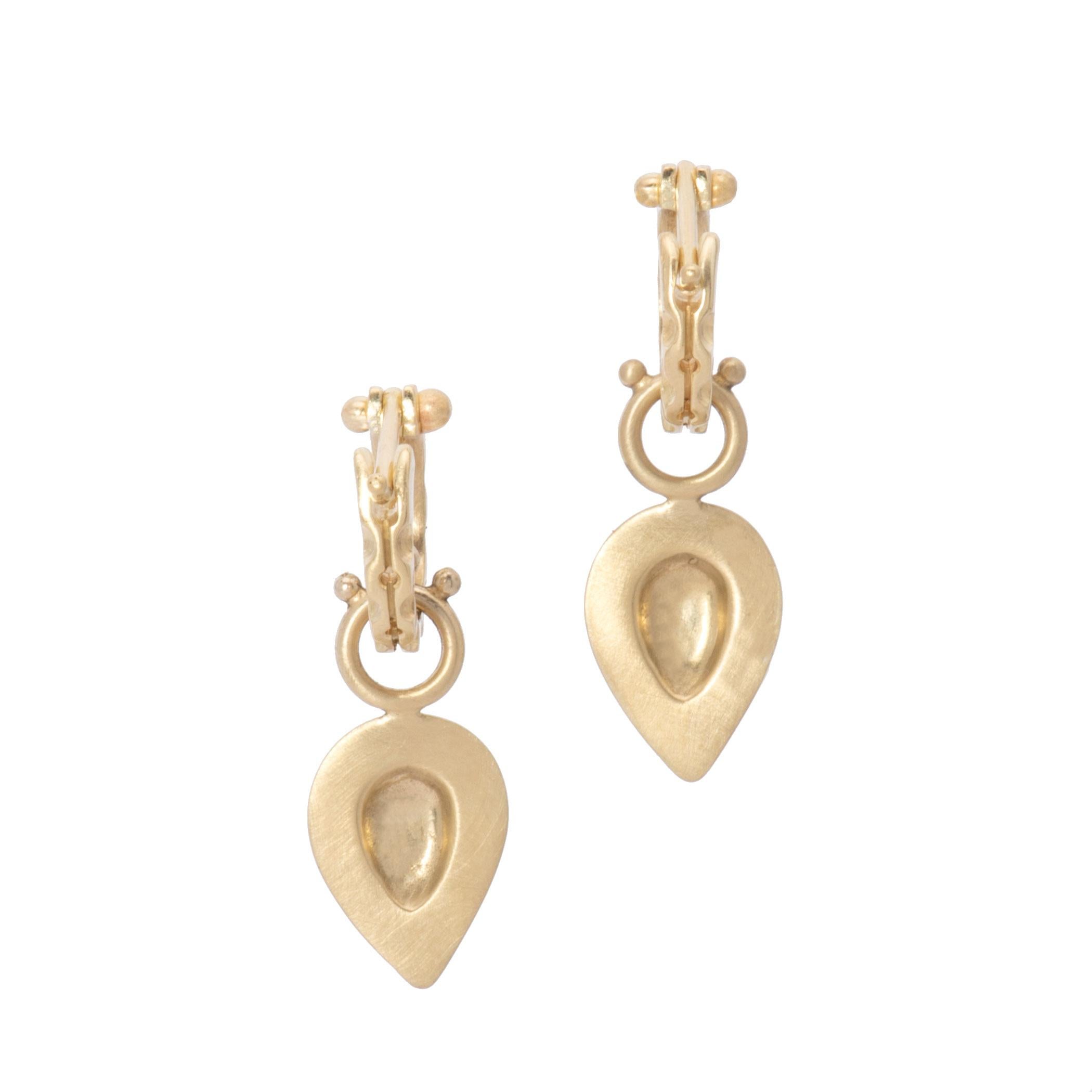 Women's Pear Drop Hoop Earrings in 18 Karat Gold For Sale