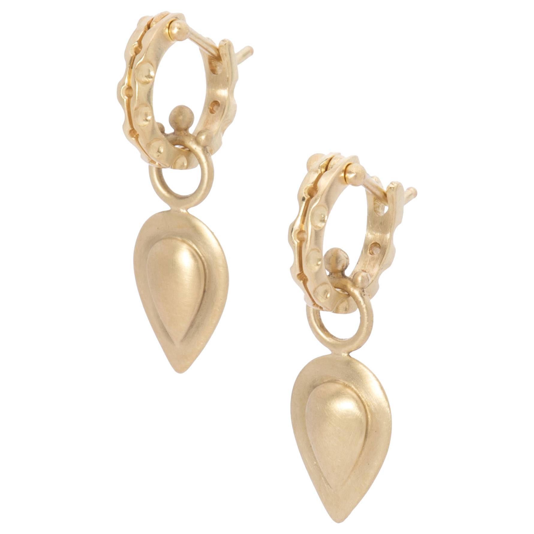 Pear Drop Hoop Earrings in 18 Karat Gold For Sale