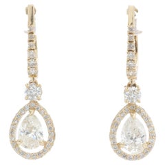 Pear Drop Natural Diamond Halo Huggie Earrings in 14k Solid Gold (Certified)