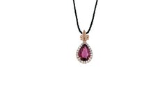 Anhänger aus 14 Karat Roségold mit birnenförmigem Tropfen, rotem, rosa Turmalin, Rubellit und Diamant-Halo mit Halo