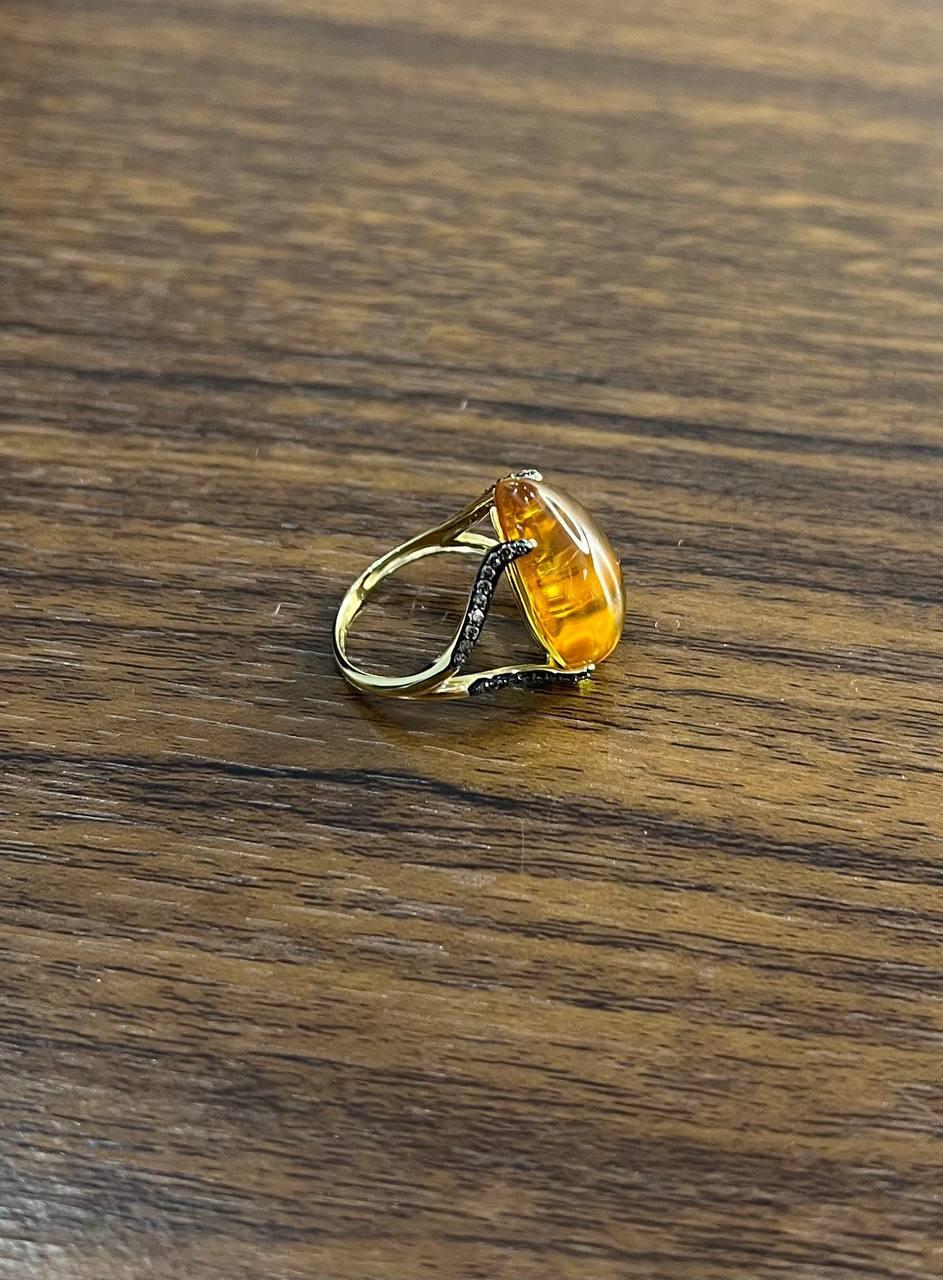 Anello in oro giallo 14K con diamanti Citrino arancione a forma di goccia di pera in vendita 5