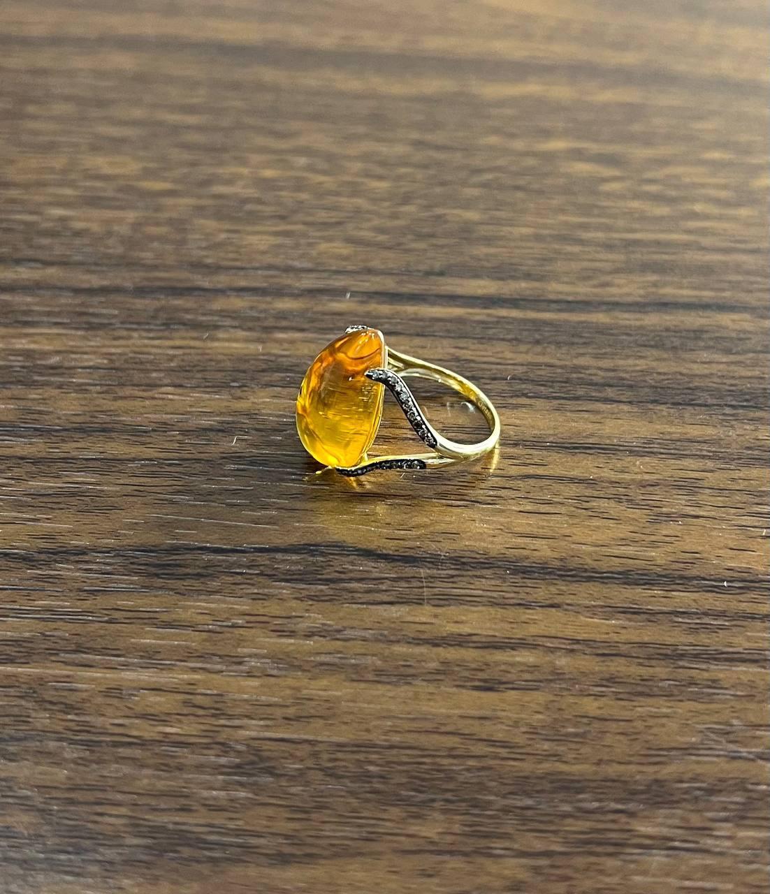 Anello in oro giallo 14K con diamanti Citrino arancione a forma di goccia di pera in vendita 6