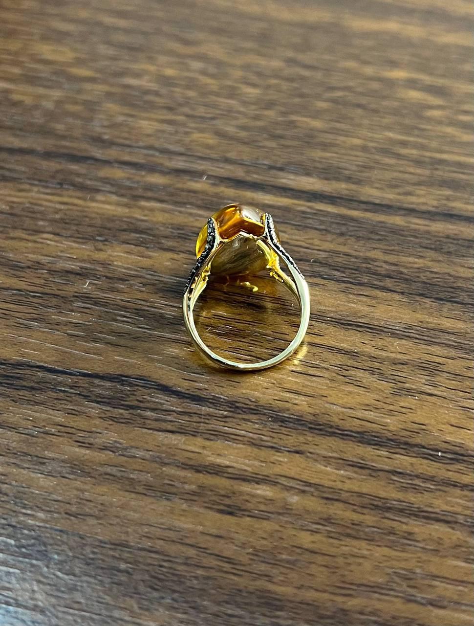 Anello in oro giallo 14K con diamanti Citrino arancione a forma di goccia di pera in vendita 7