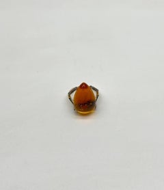 Birne Tropfenform Orange Citrin Cabochon Diamanten 14K Gelbgold Ring