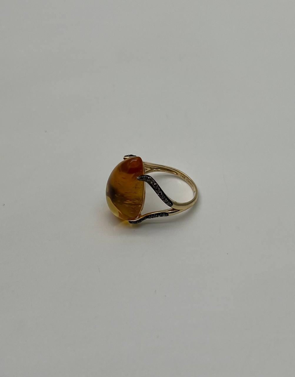Donna Anello in oro giallo 14K con diamanti Citrino arancione a forma di goccia di pera in vendita