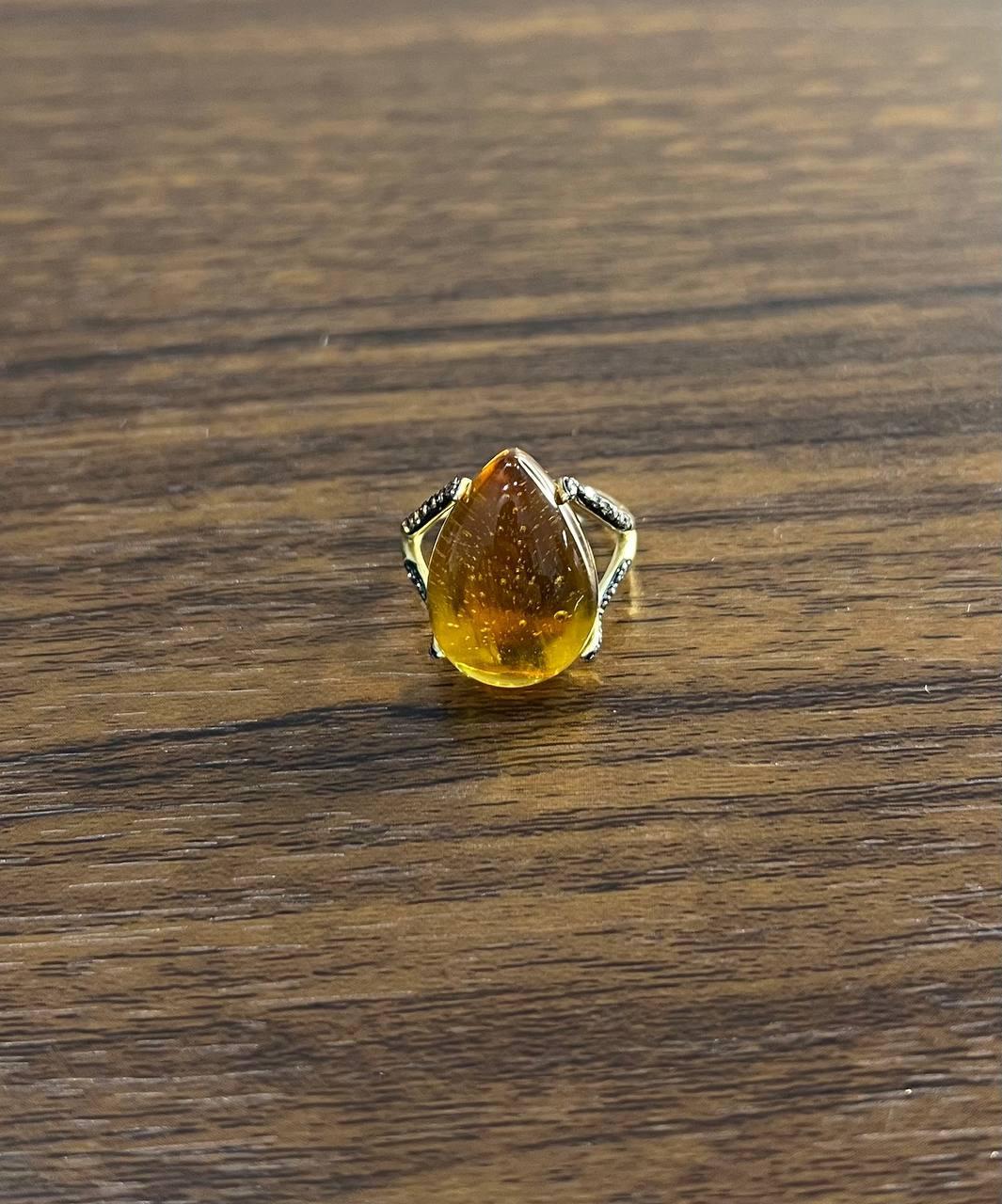 Anello in oro giallo 14K con diamanti Citrino arancione a forma di goccia di pera in vendita 3