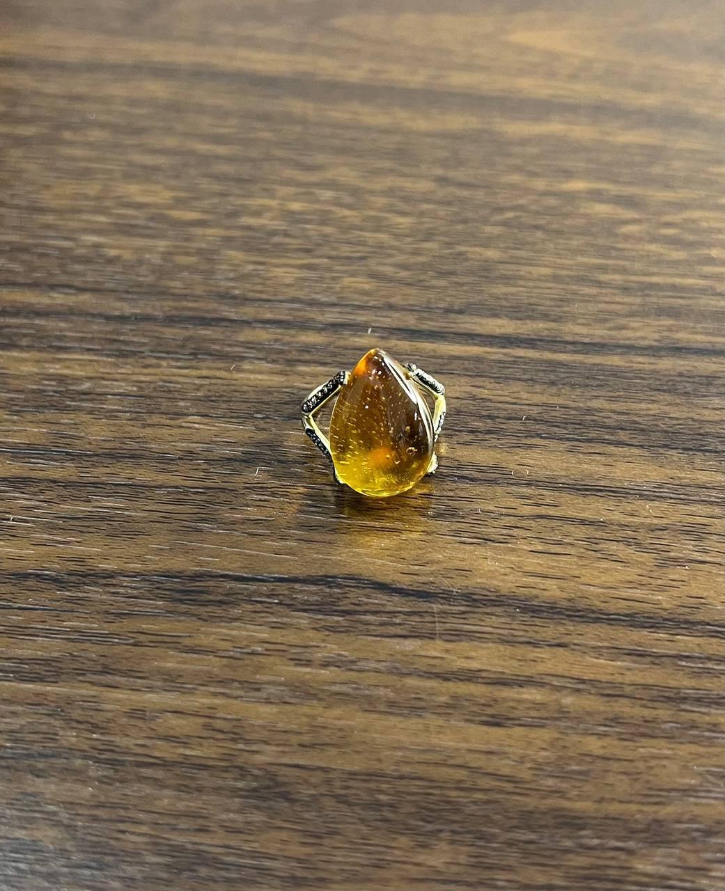 Anello in oro giallo 14K con diamanti Citrino arancione a forma di goccia di pera in vendita 4