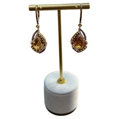 Statement-Ohrringe aus 14K Gelbgold mit birnenförmigem orangefarbenem Citrin und mehreren Diamanten