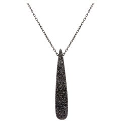 Pear Black Disco Sparkle Drop Druzy Pendant 925 Sterling Silver Necklace