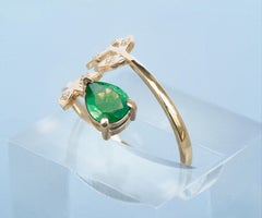 Pear Emerald 14k Gold Ring, Emerald Gold Ring