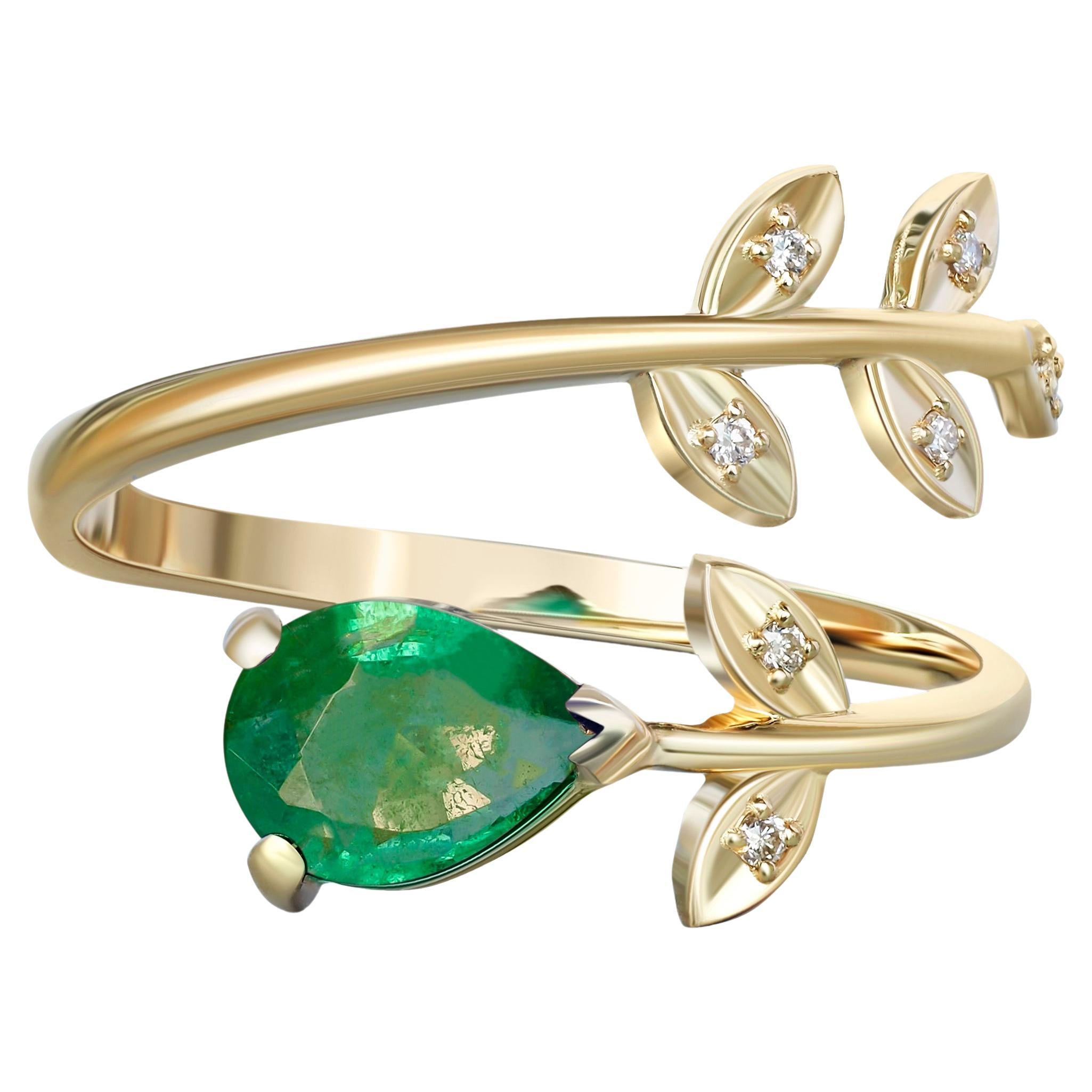 Pear Emerald 14k Gold Ring, Emerald Gold Ring