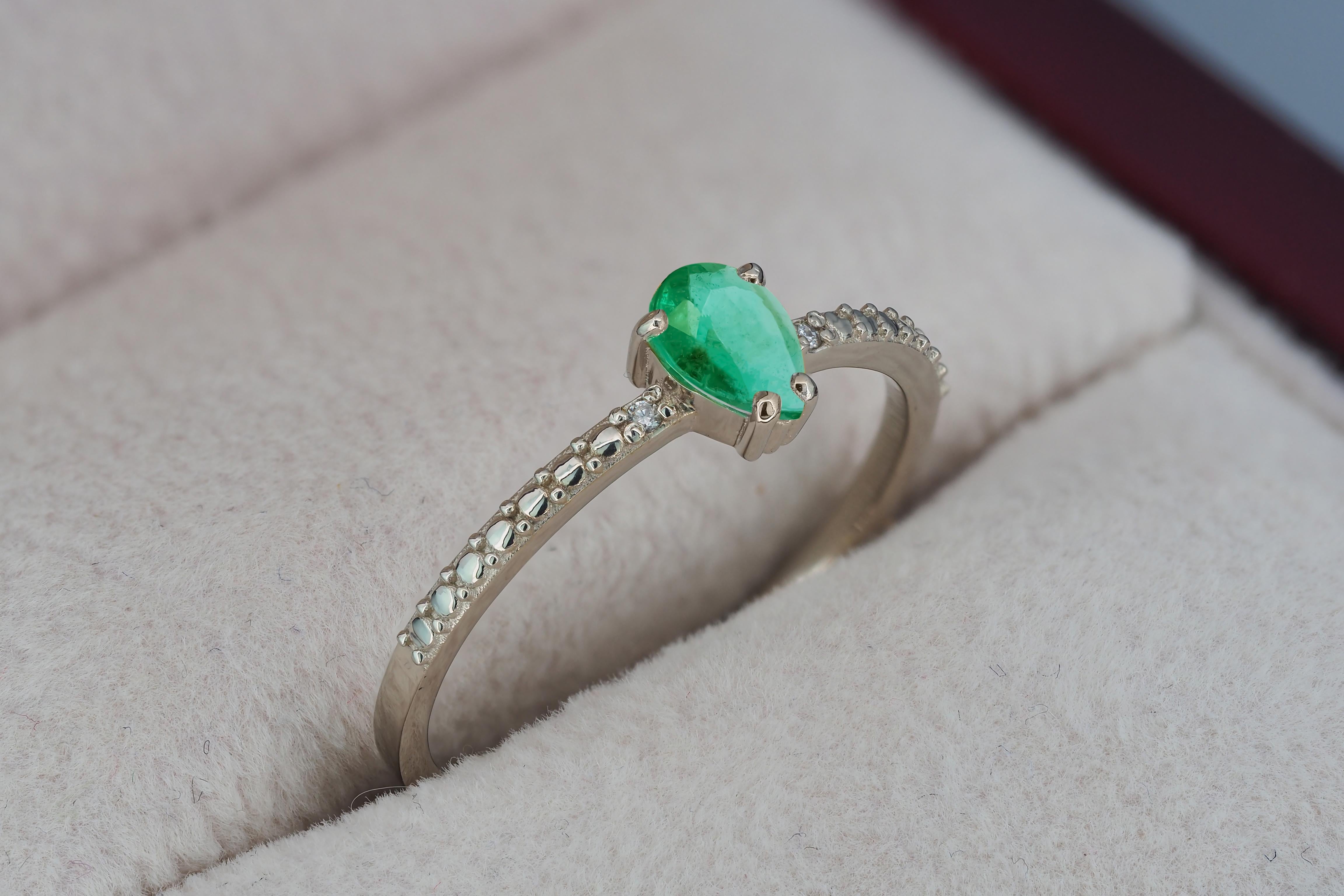 Bague en or 14k émeraude poire. Neuf - En vente à Istanbul, TR