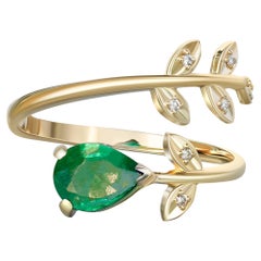 Birne Smaragd 14k Gold Ring. 