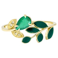 Birne Smaragd 14k Gold Ring.