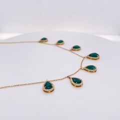 Pear Emerald and Diamond Drops 7 Carats, 14k Yellow Gold, 17.5-Inch Necklace Lv