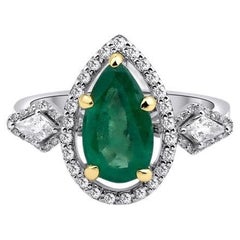 Pear Emerald And Diamond Tria 2.28ct Ring