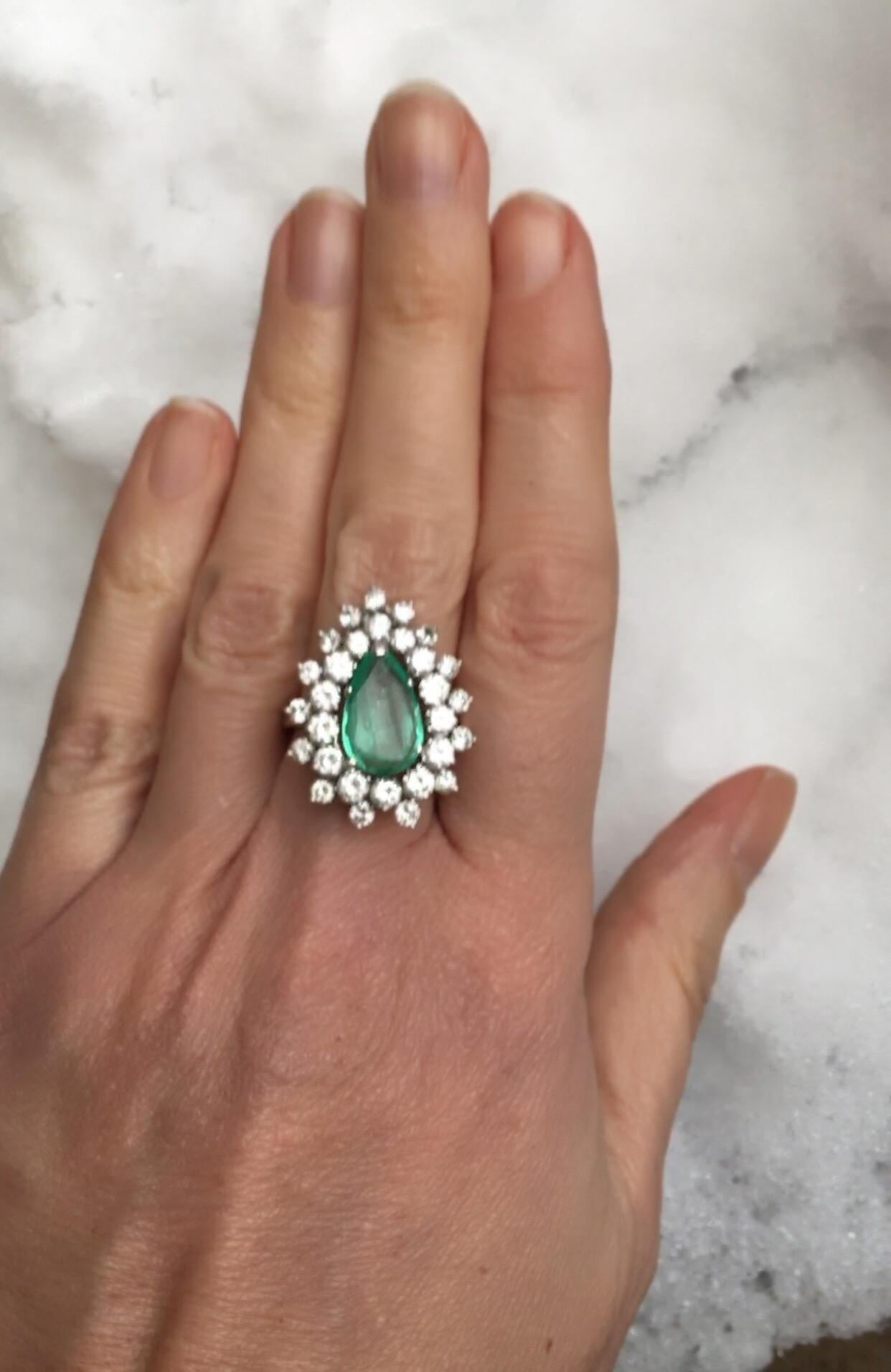 Pear Emerald and Diamonds Entourage 18 Karat White Gold Cocktail Ring 1
