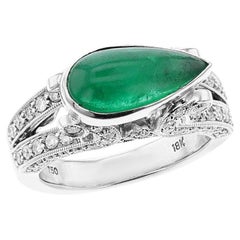 Pear Emerald Cabochon and Diamond Ring, 18k