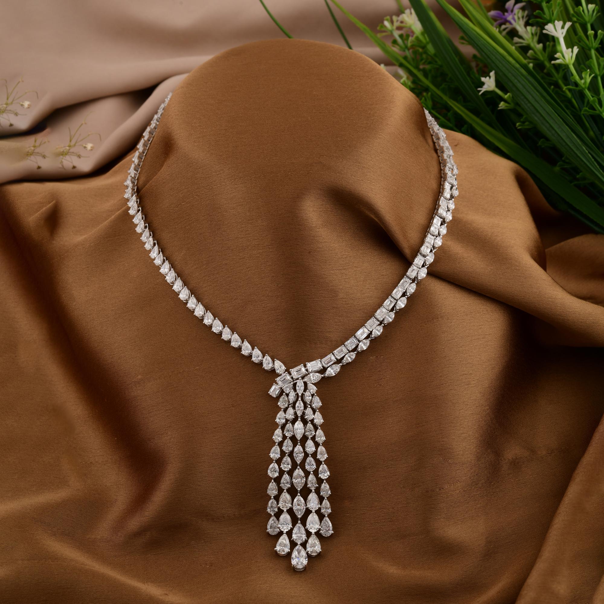 Pear Cut Pear Emerald Cut 33.17 Carat SI/H Diamond Pendant 14 Karat White Gold Necklace For Sale