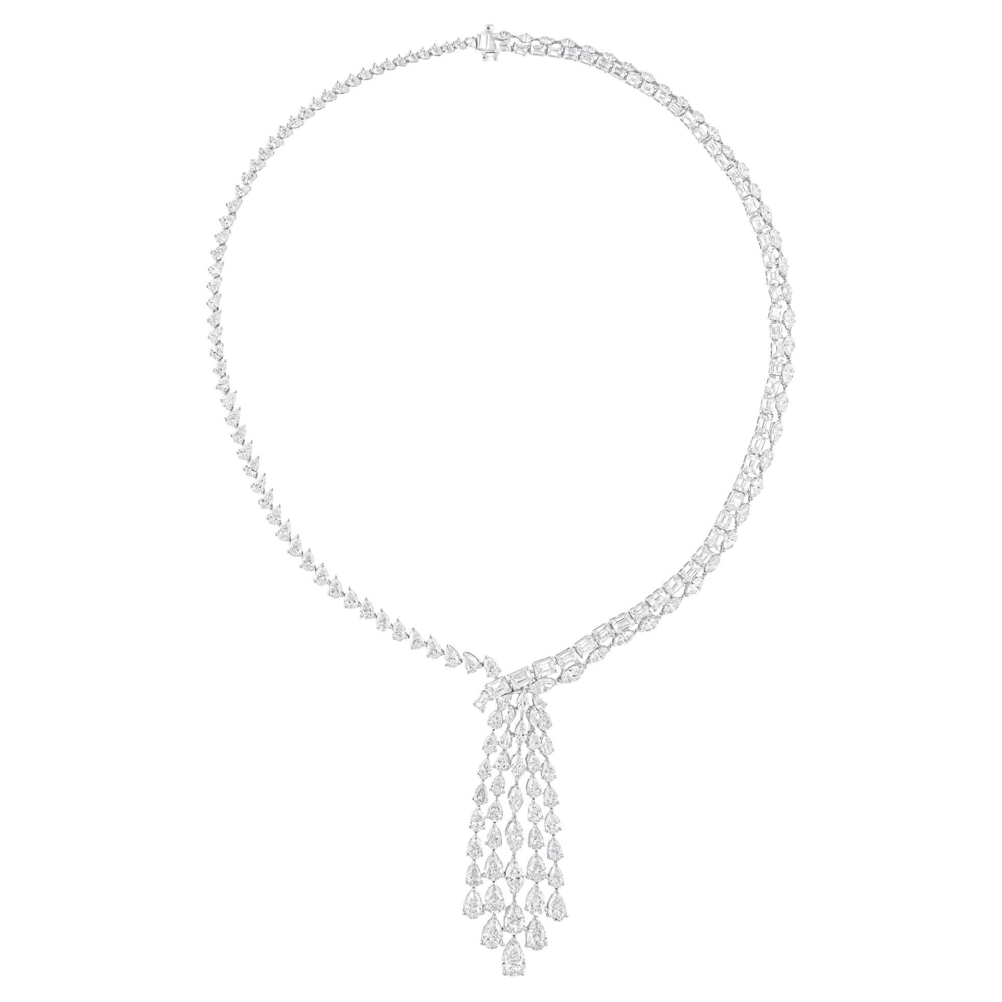 Pear Emerald Cut 33.17 Carat SI/H Diamond Pendant 18 Karat White Gold Necklace