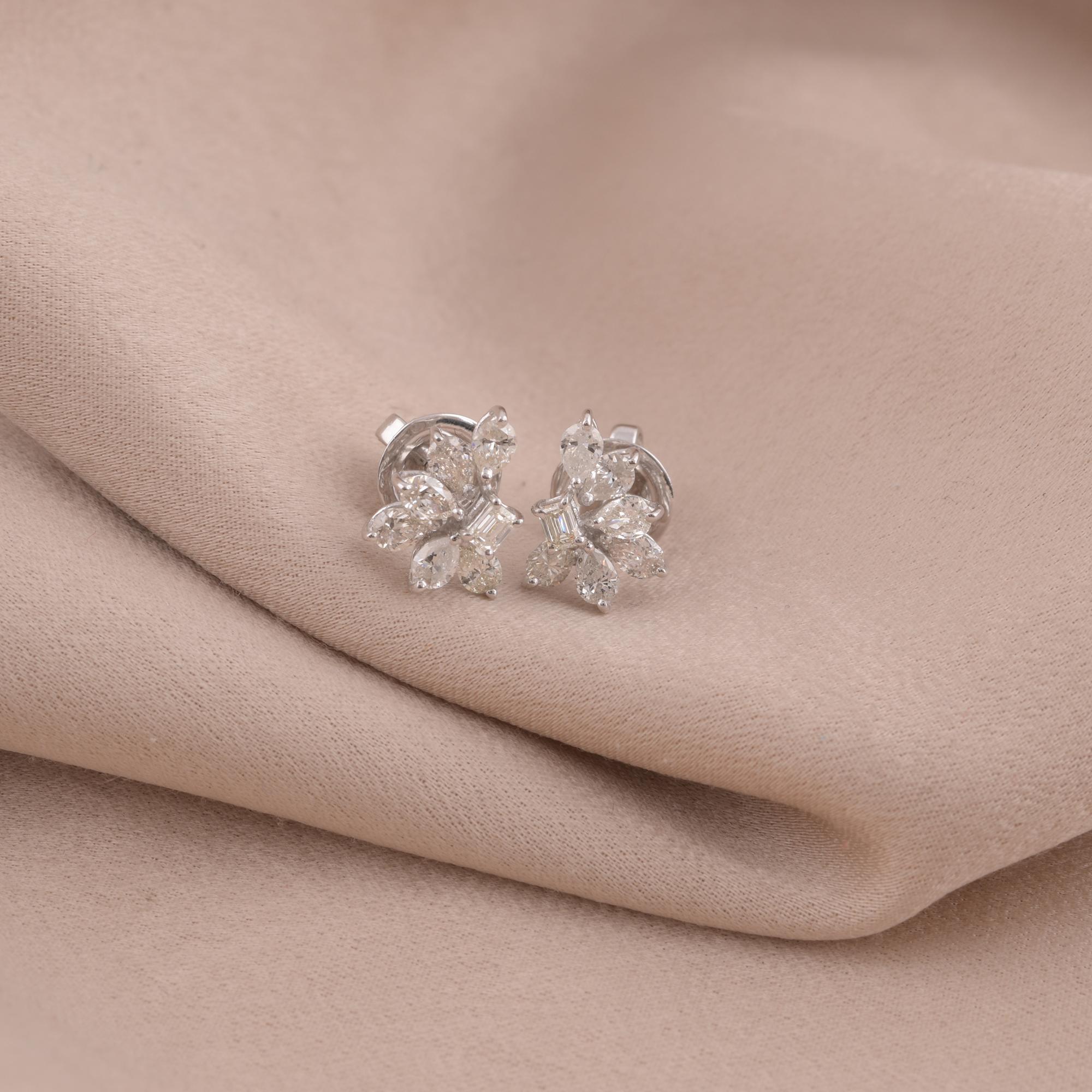Modern Natural Pear & Emerald Cut Diamond Stud Earrings 18 Karat White Gold Jewelry For Sale