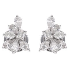Natural Pear & Emerald Cut Diamond Stud Earrings 18 Karat White Gold Jewelry