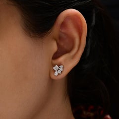 Pear Emerald Cut SI/H 1.05 Ct Diamond Cluster Stud Earrings 14k White Gold