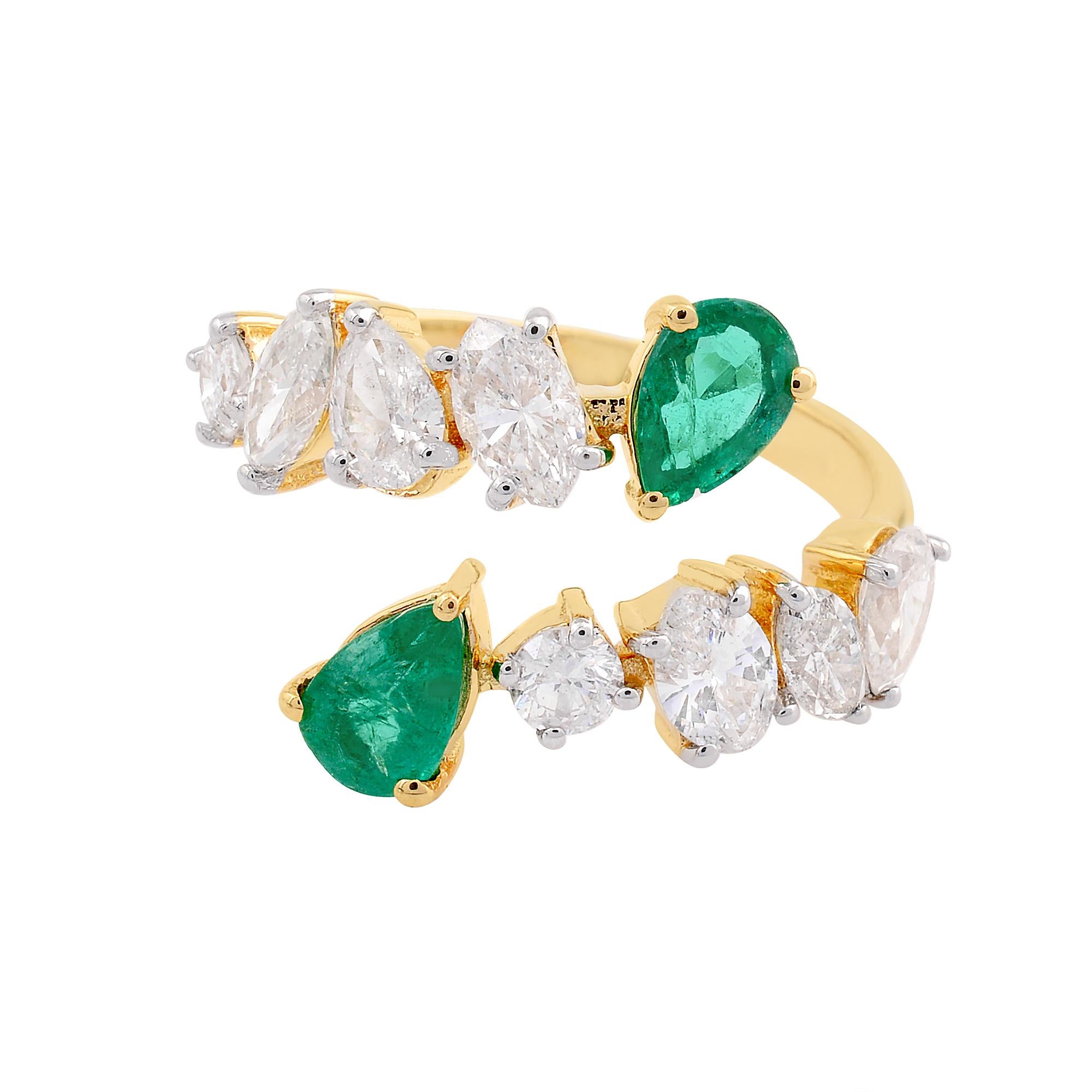 in vendita:  Anello a mano con diamante smeraldo e pera, realizzato in oro giallo massiccio 14 ct. 3