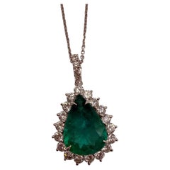 Pear emerald diamond pendant necklace 18KT gold