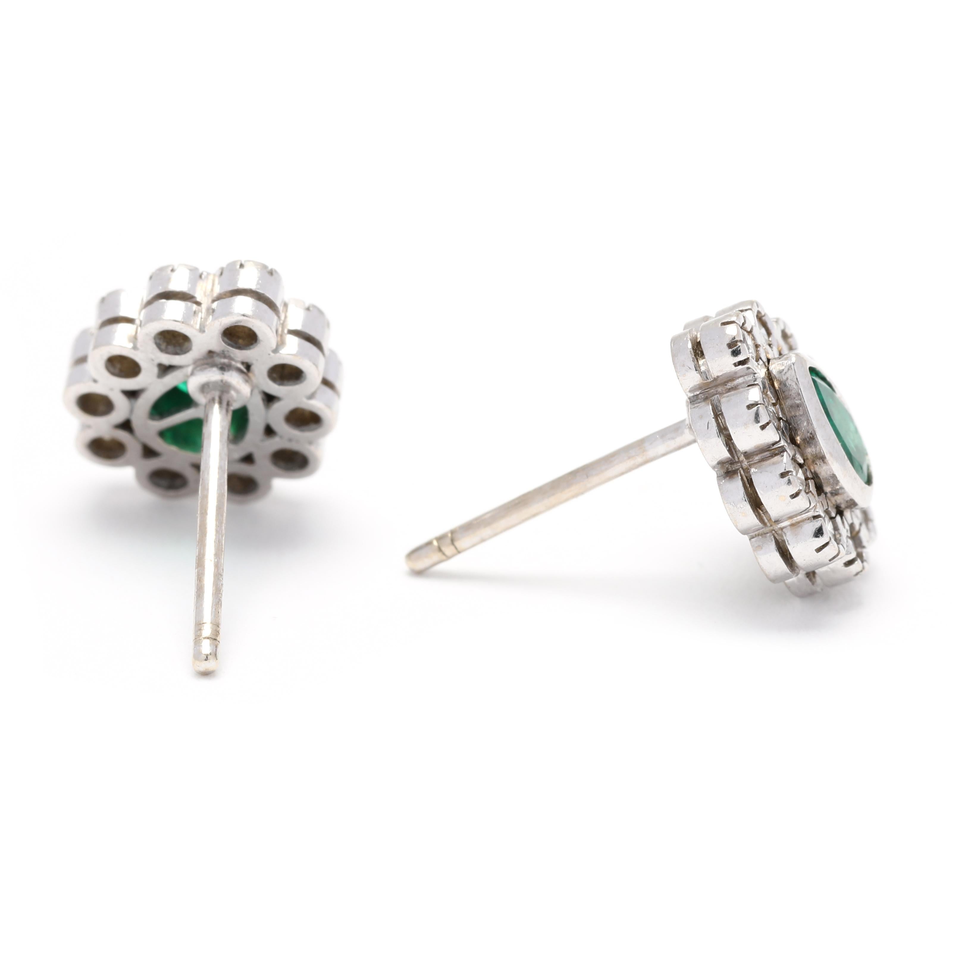 Pear Cut Pear Emerald Diamond Stud Earrings, 18K White Gold, Length 3/8 Inch, Emerald For Sale