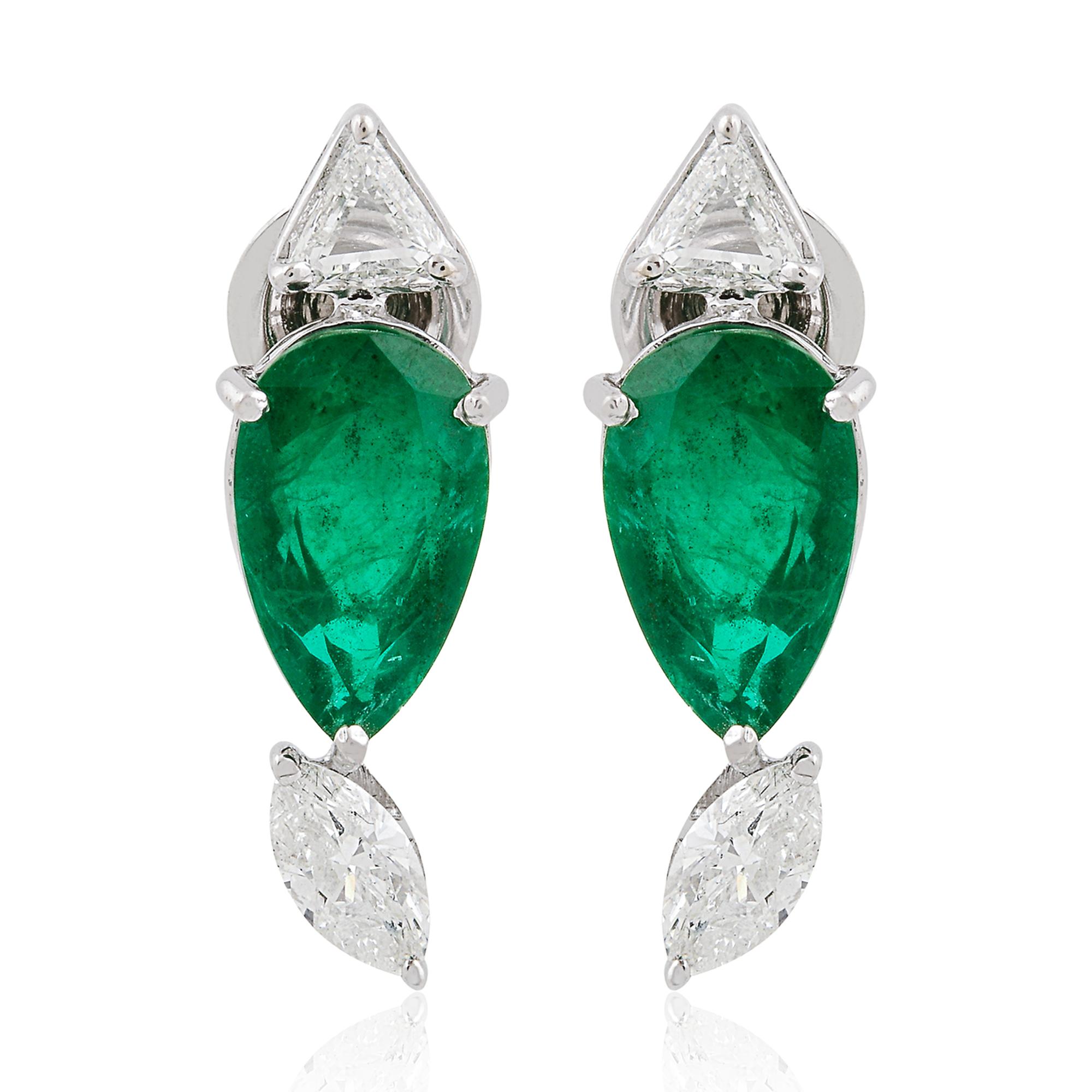 Donna Orecchini di smeraldo a pera SI/HI Trillion Marquise Diamond Gioielli in oro bianco 14K in vendita