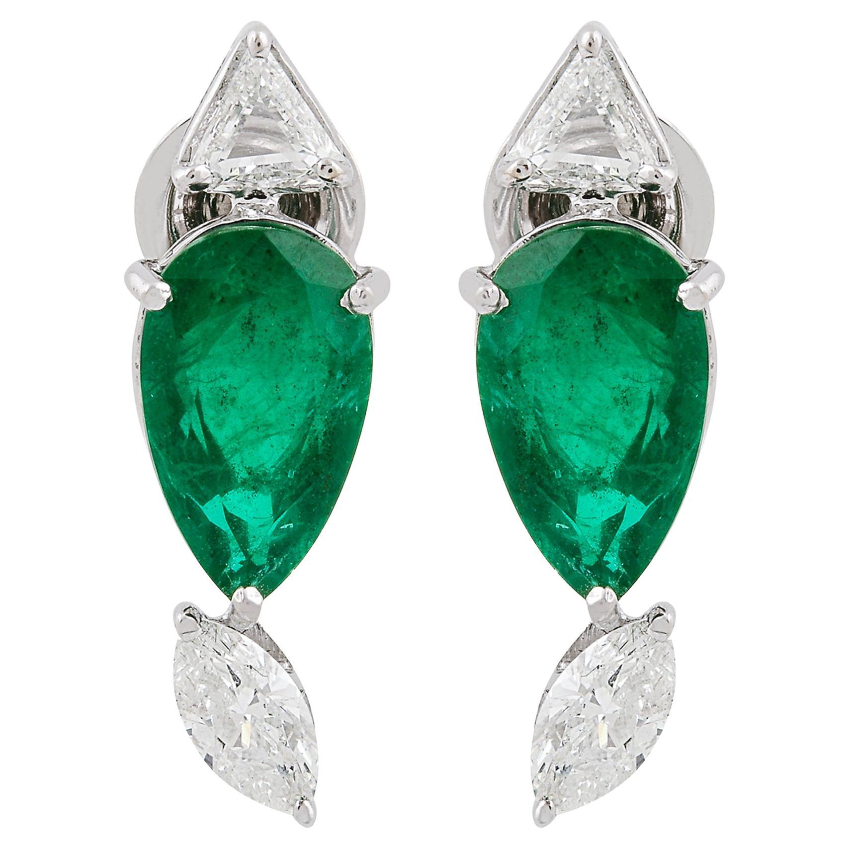 Orecchini di smeraldo a pera SI/HI Trillion Marquise Diamond Gioielli in oro bianco 14K