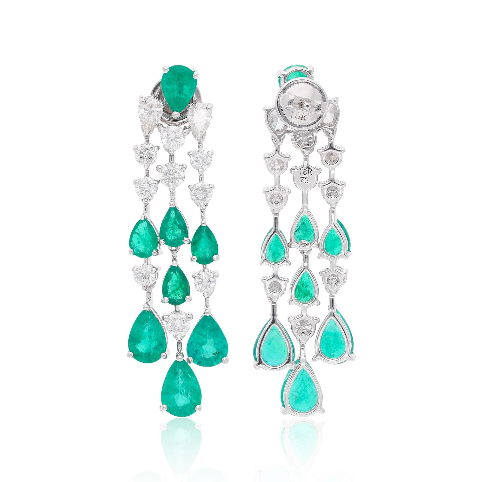 Item Code :- SEE-12678
Gross Wt. :- 13.84 gm
18k Solid White Gold Wt. :- 11.25 gm
Natural Diamond Wt. :- 3.36 Ct. ( AVERAGE DIAMOND CLARITY SI1-SI2 & COLOR H-I )
Zambian Emerald Wt. :- 9.59 Ct.
Earrings Size :- 14 x 48 mm approx.

✦