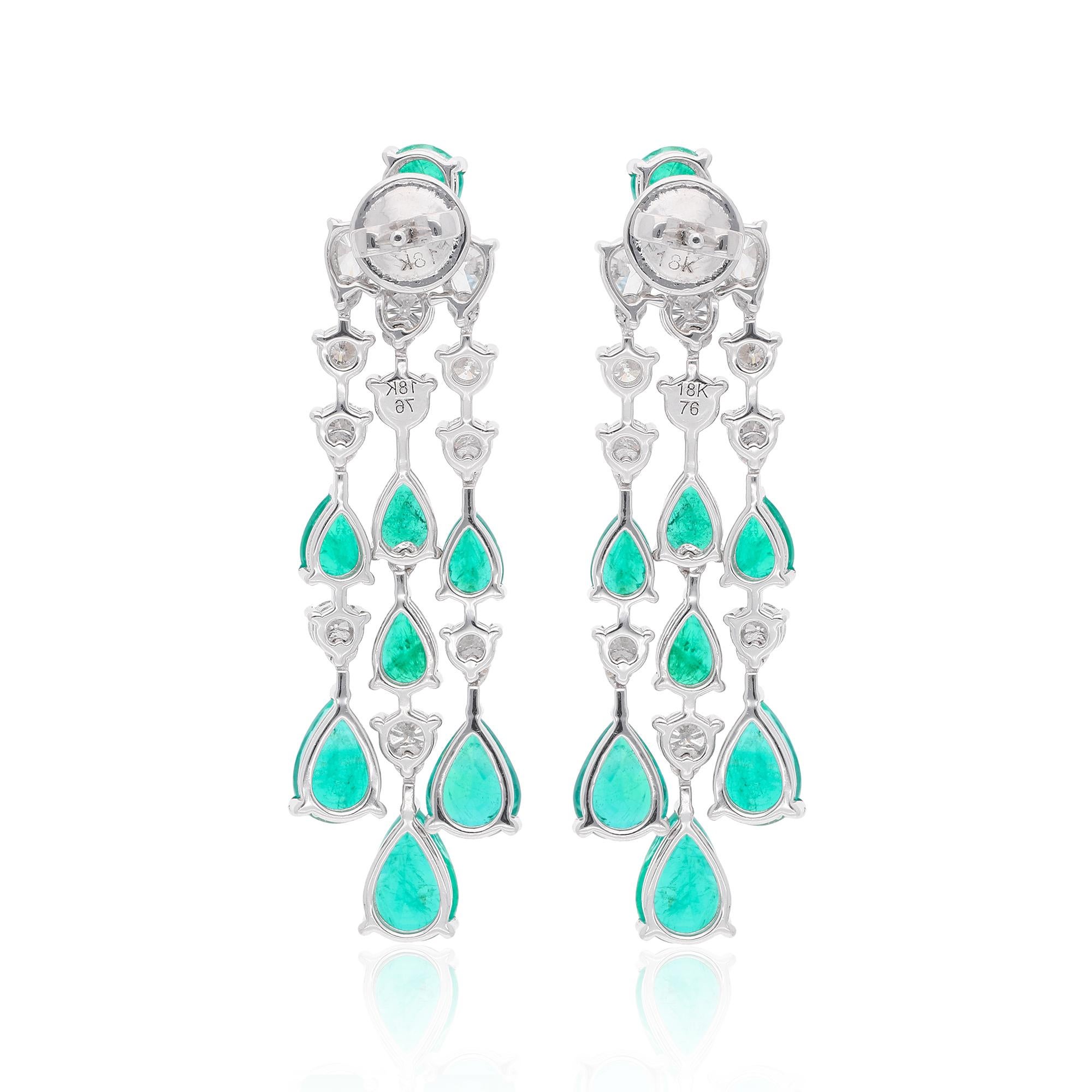 Pear Emerald Gemstone Chandelier Earrings Diamond 18 Karat White Gold Jewelry In New Condition For Sale In Diera, Dubai