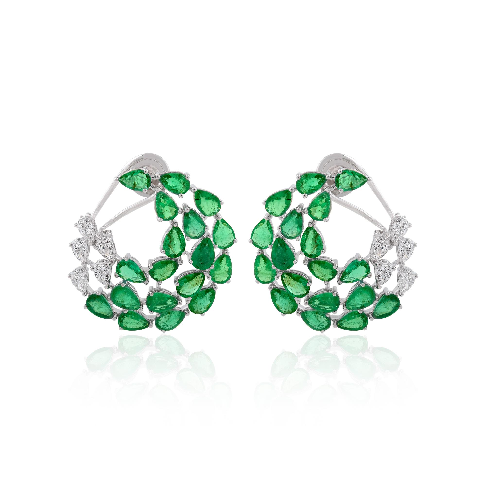 Item Code :- SEE-1581 (14K)
Gross Wt :- 12.82 gm
Solid 14k White Gold Wt :- 10.19 gm
Natural Diamond Wt :- 1.50 ct ( AVERAGE DIAMOND CLARITY SI1-SI2 & COLOR H-I )
Emerald Wt :- 11.62 ct
Earrings Size :- 28 mm approx.

✦