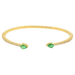 Birne Smaragd Edelstein Manschette Armreif Armband Diamant Pave massiv 14k Gelbgold